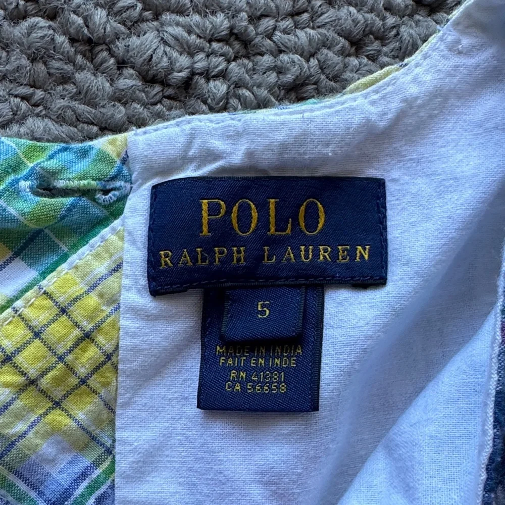 Ralph Lauren Multicolor Plaid Cotton Dress with White Bow